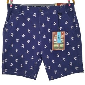NWT Denali Palm Tree Print Shorts Flex Waist Casual Blue White Size 32